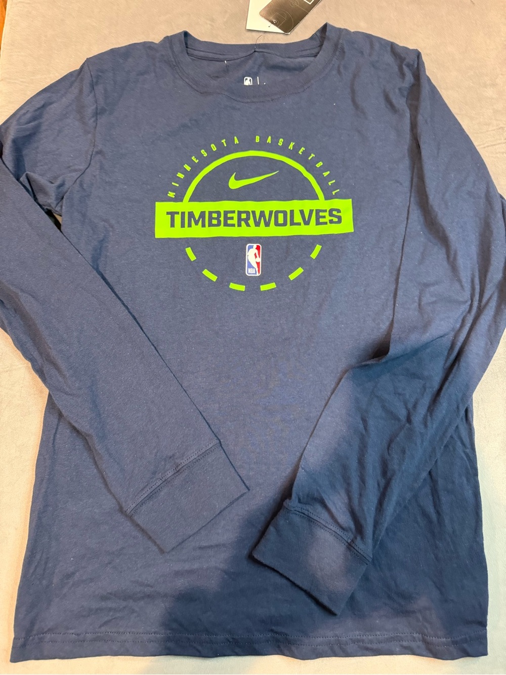 Nike Navy Long Sleeve Tee with Neon Green Timberwolves Logo